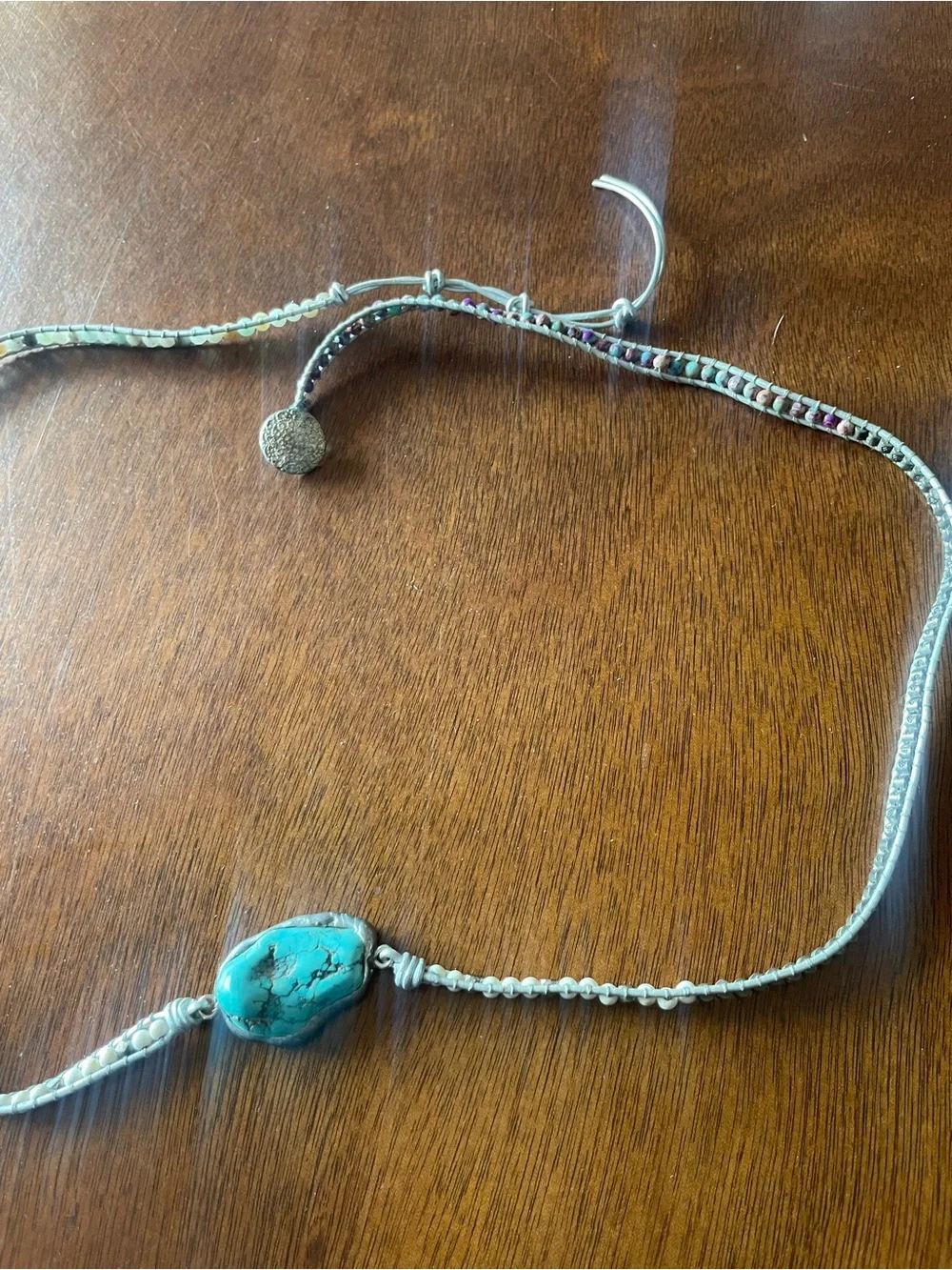 Turquoise Beaded Adjustable Belt Accent Bohemian Western Rustic Earthy